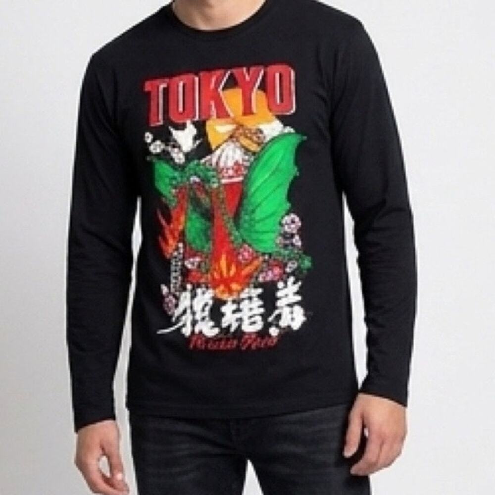 Reason Tokyo Mens Long Sleeve Size Small T-shirt Black Dragon Character XL
